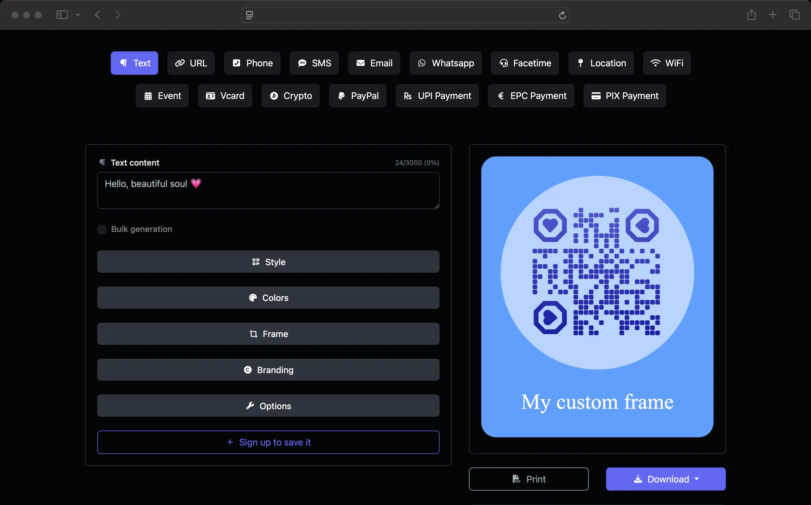 Captura de pantalla del panel de control de la aplicación
